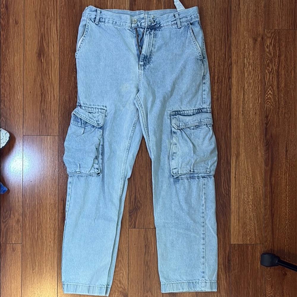 Zara Men's Light Blue Baggy Cargo Jeans